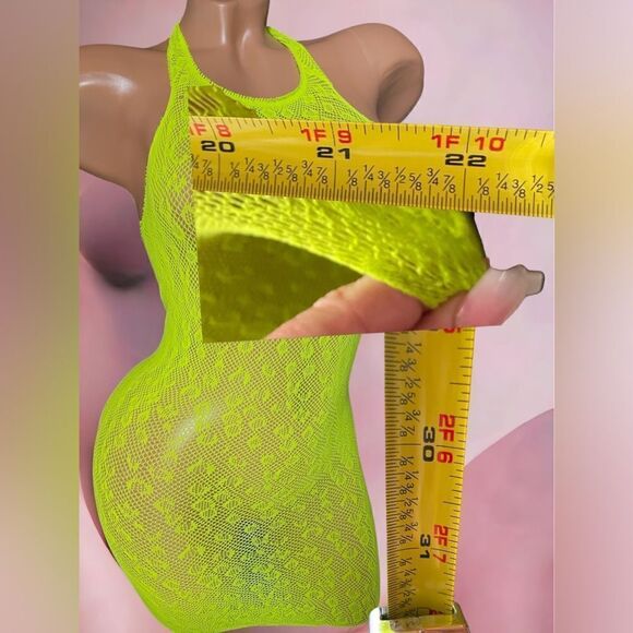 2-piece l Neon Green l OS l Mesh Halter & Pearly Sarong/Wrap l New - Picture 5 of 11